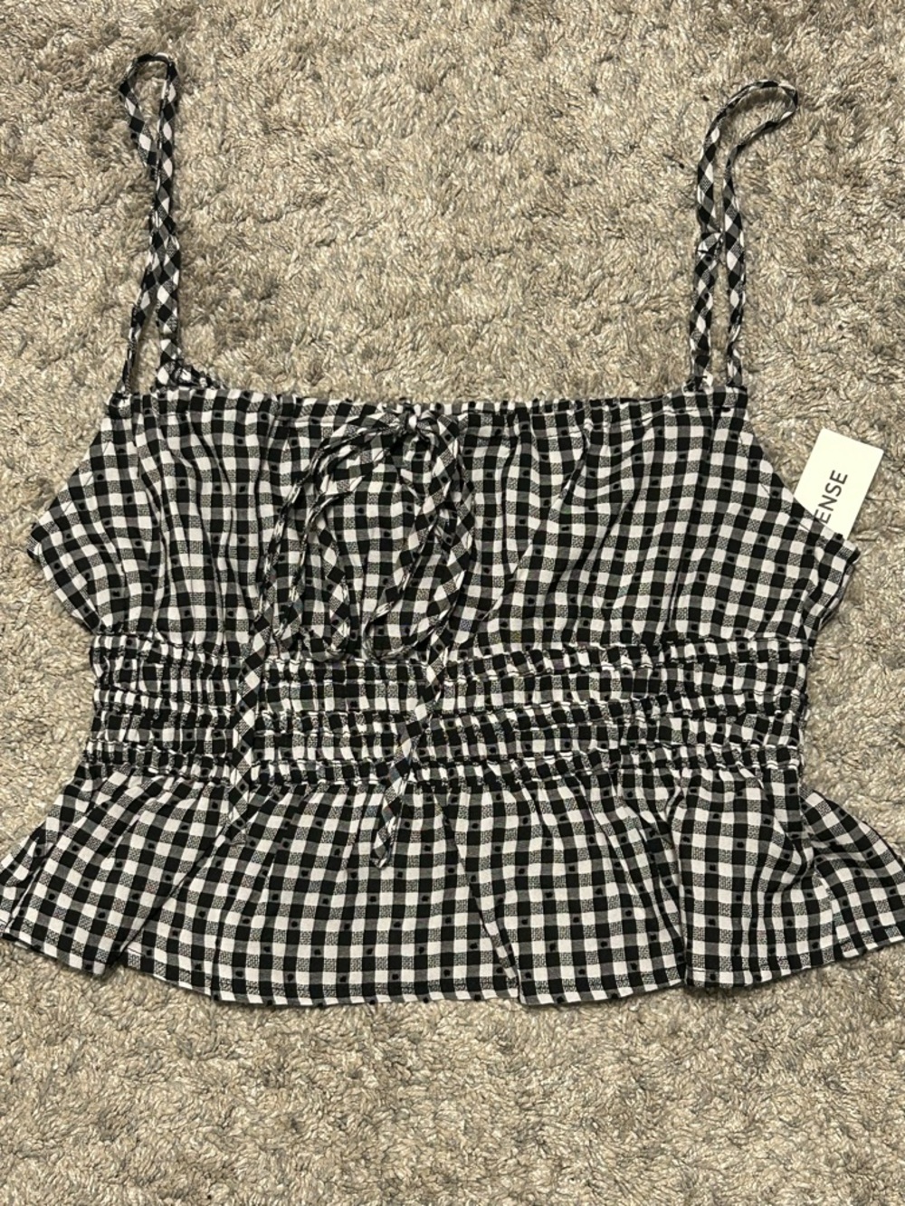 Black & White Gingham Smocked Cami Top - Picture 2 of 2